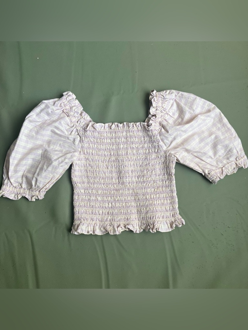 Levi's Lavender Plaid Smocked Puff Sleeve Crop Top